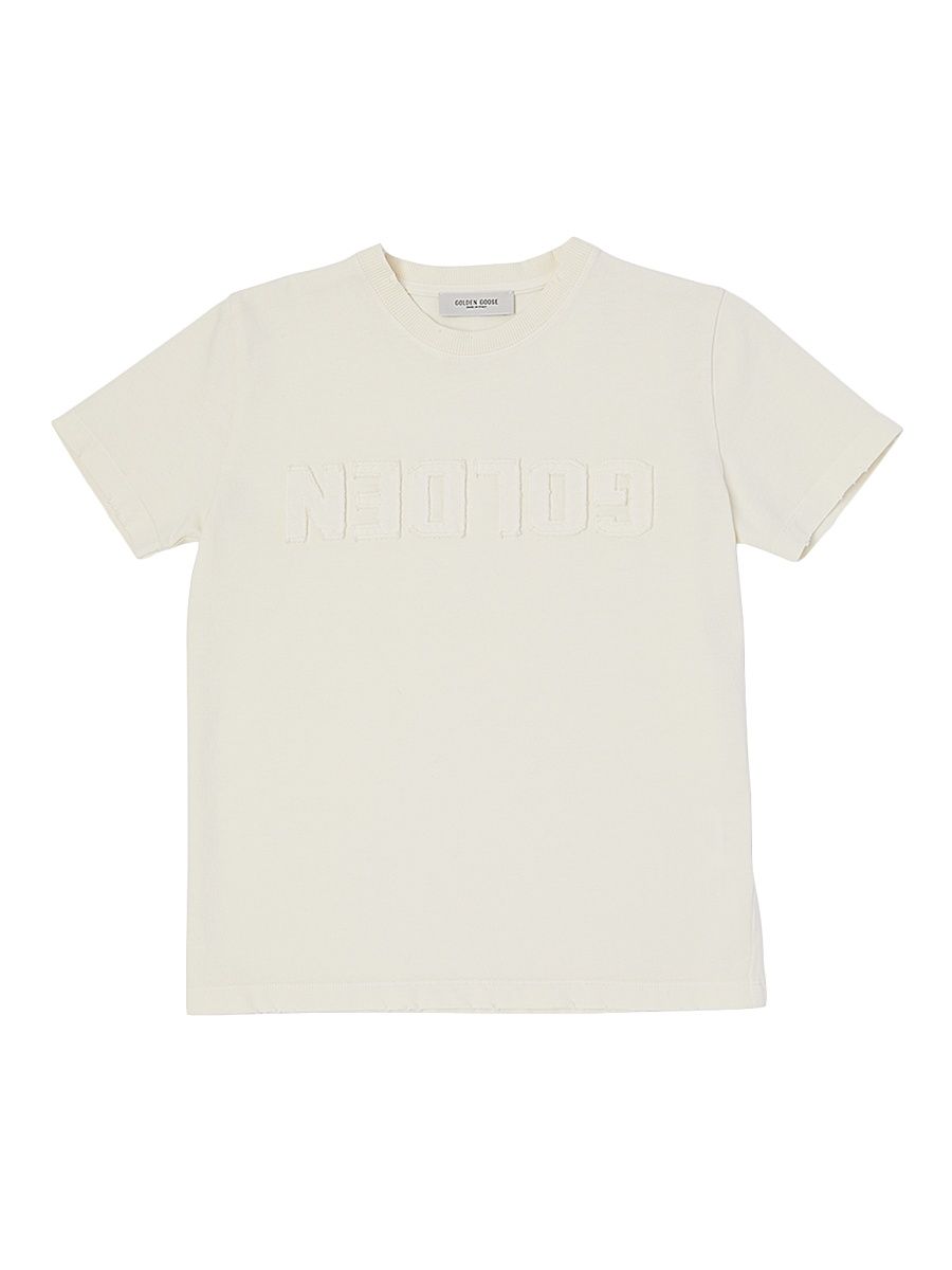 Little Kid's & Kid's Distressed Logo Cotton T-Shirt - White - Size 8