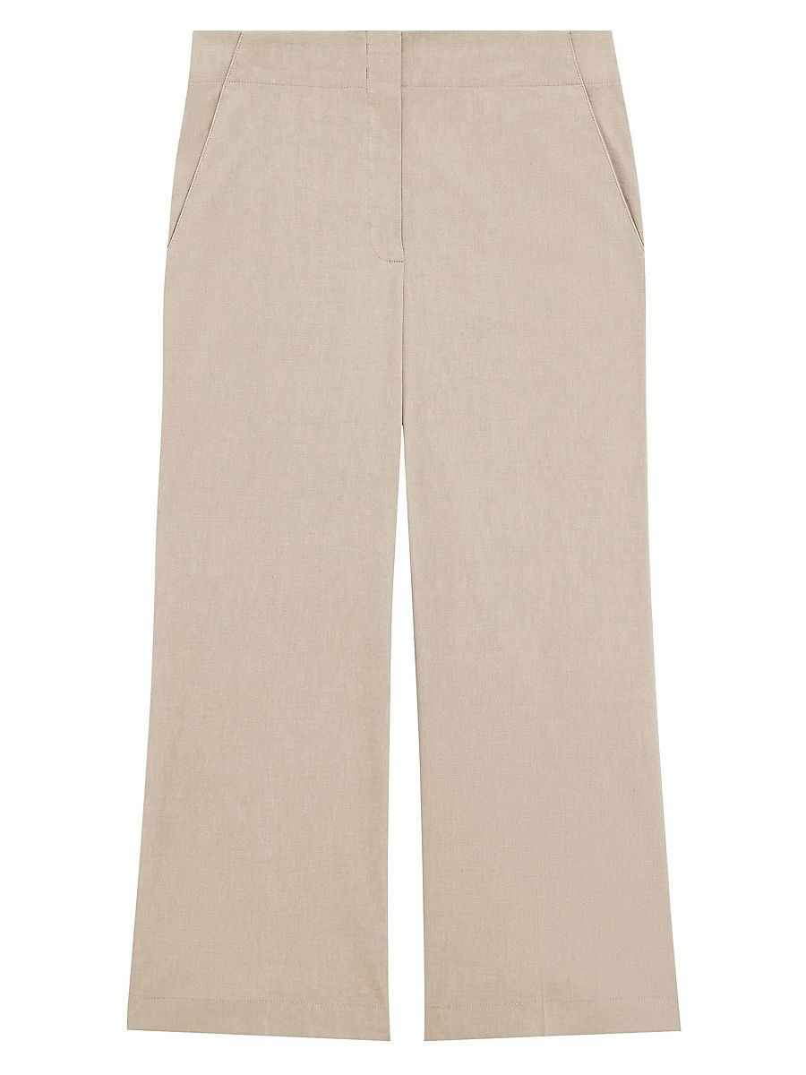 Women's Terena Linen Cropped Wide-Leg Pants - Soft Taupe - Size 10
