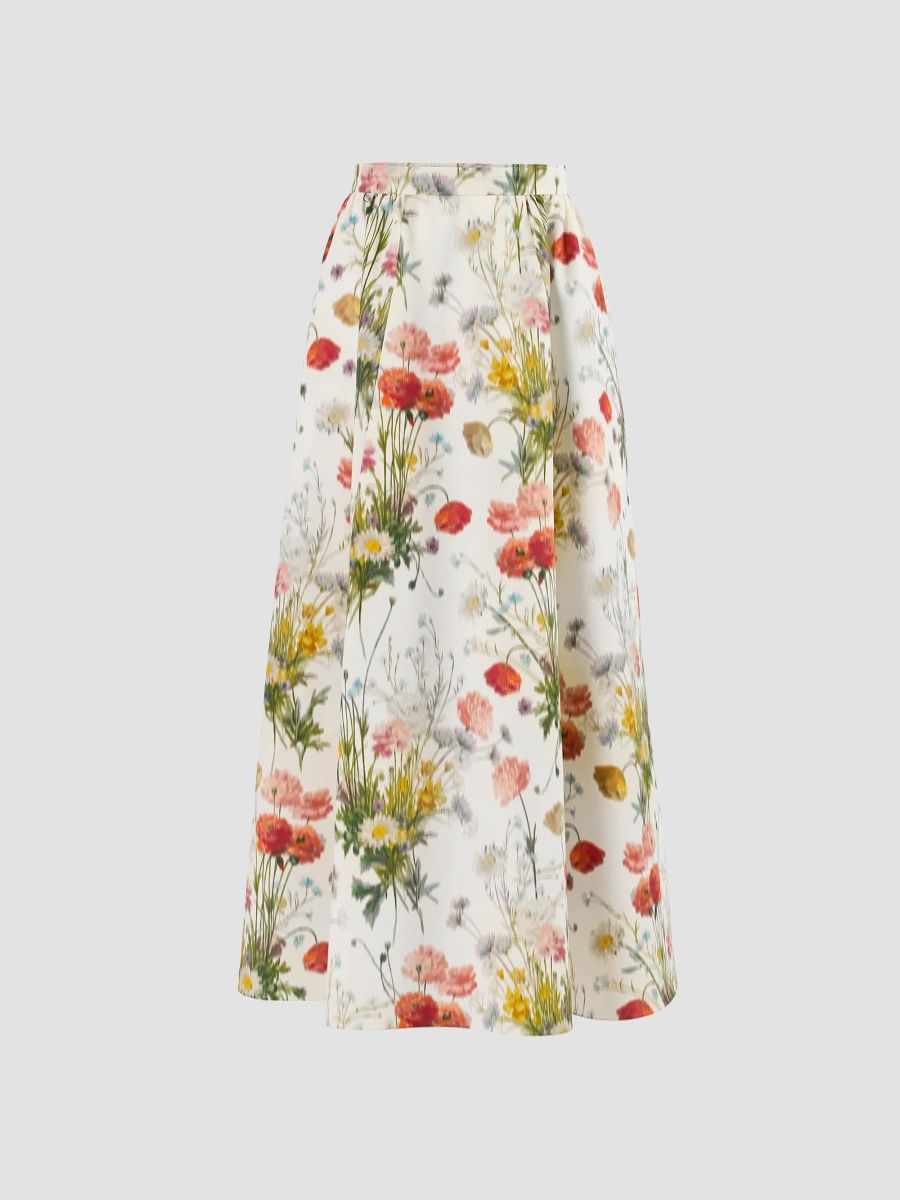 Carolina Herrera Women's Floral Cotton-Silk A-Line Midi Skirt - Pearl Multi - Size 16