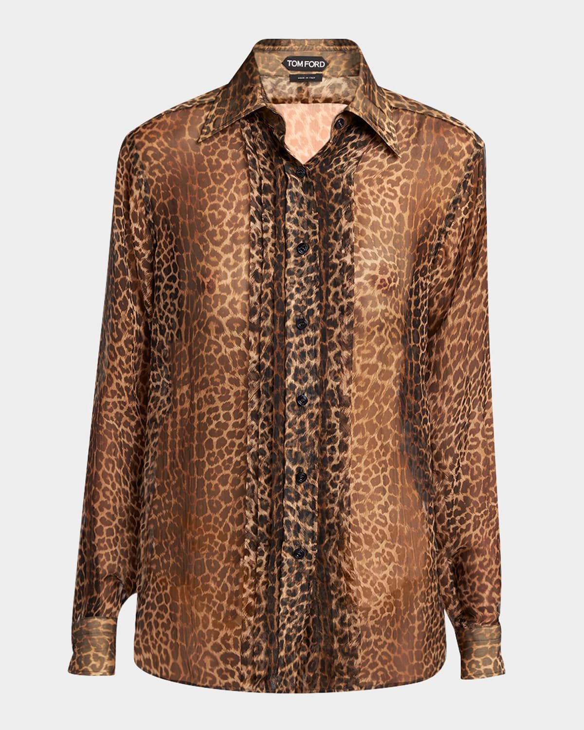 Leopard-Print Silk Chiffon Creponne Shirt