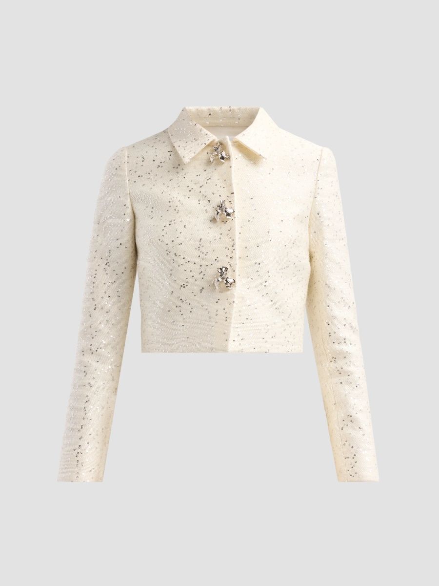 Oscar de la Renta Women's Sequin Tweed Short Jacket - Ivory - Size 16