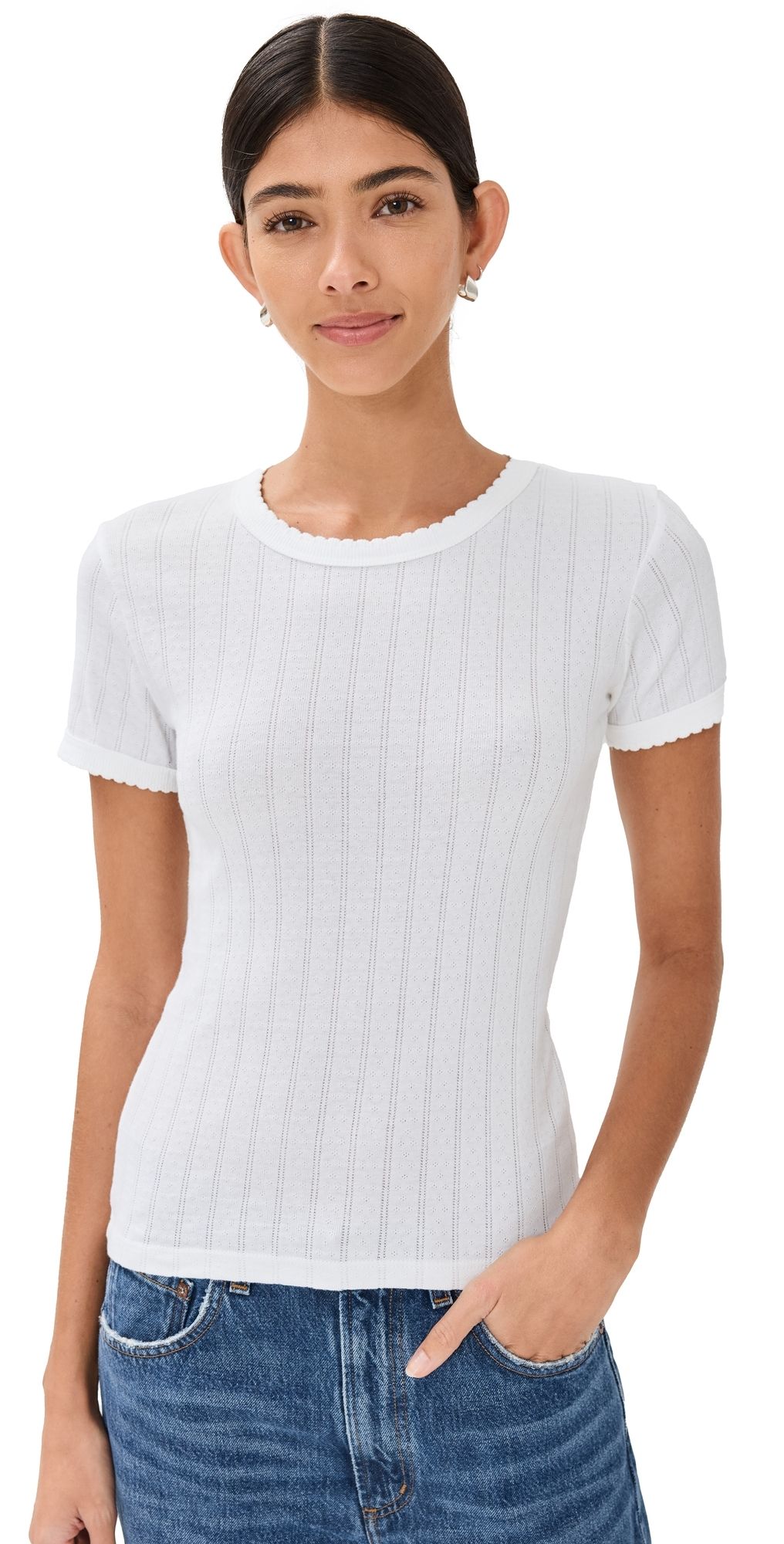 Leset Pointelle Short Sleeve Tee White L