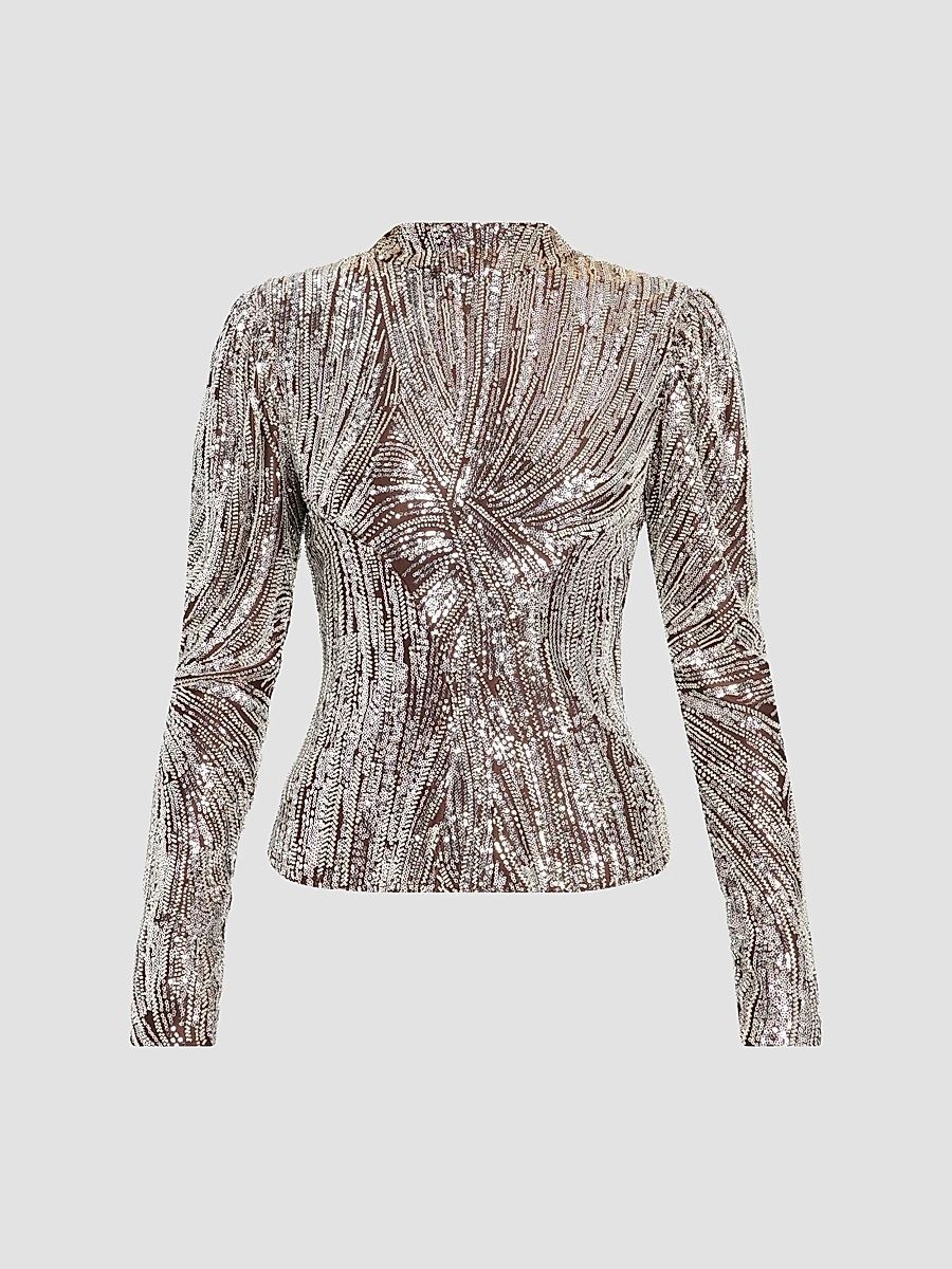 Rabanne Women's Embellished Long-Sleeve Top - Silver Brown - Size 12