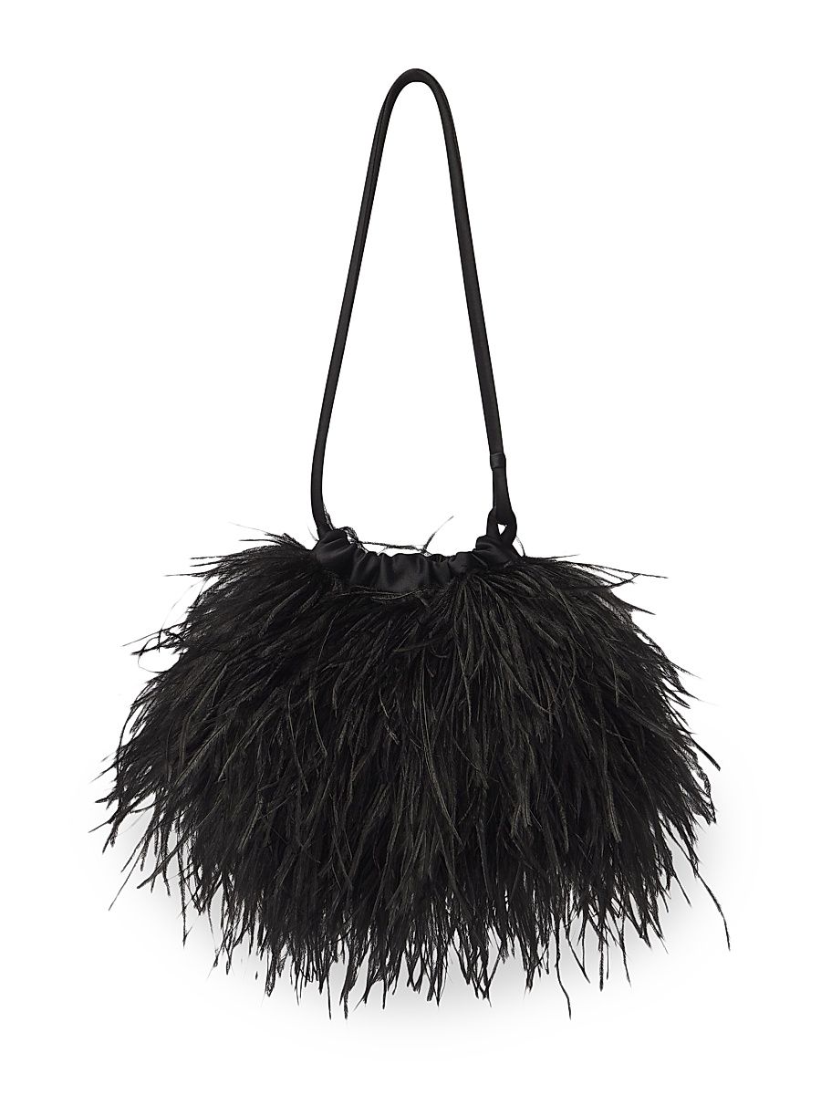 Women's Janie Feathered Shoulder Bag - Black