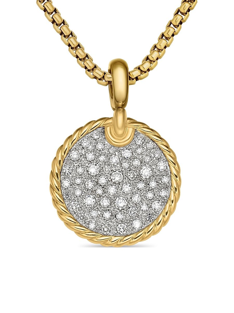 Women's DY Elements Disc Pendant in 18K Yellow Gold with Pavé Diamonds - Diamond