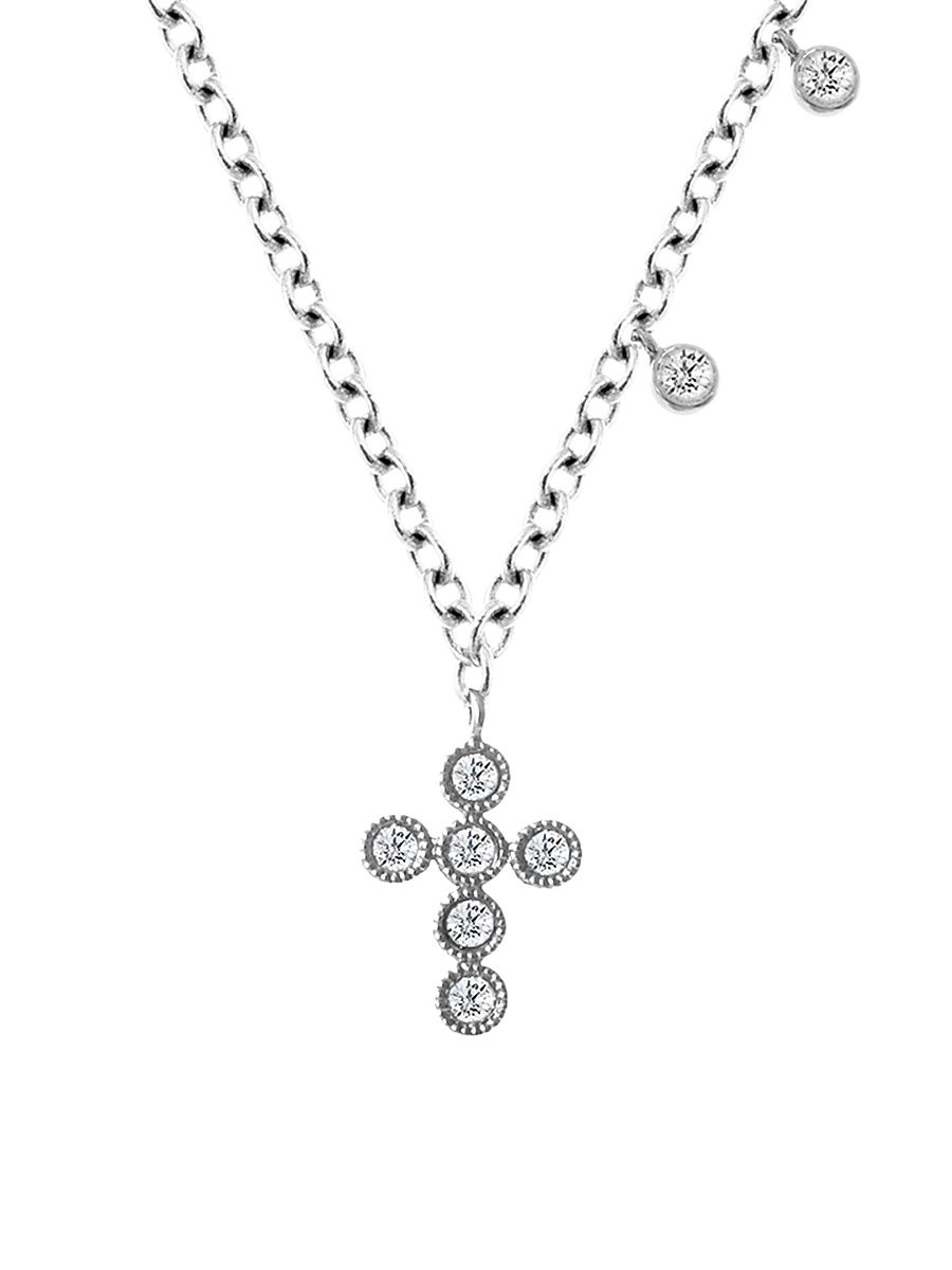 Women's 14K White Gold & Diamond Cross Pendant Necklace - Silver