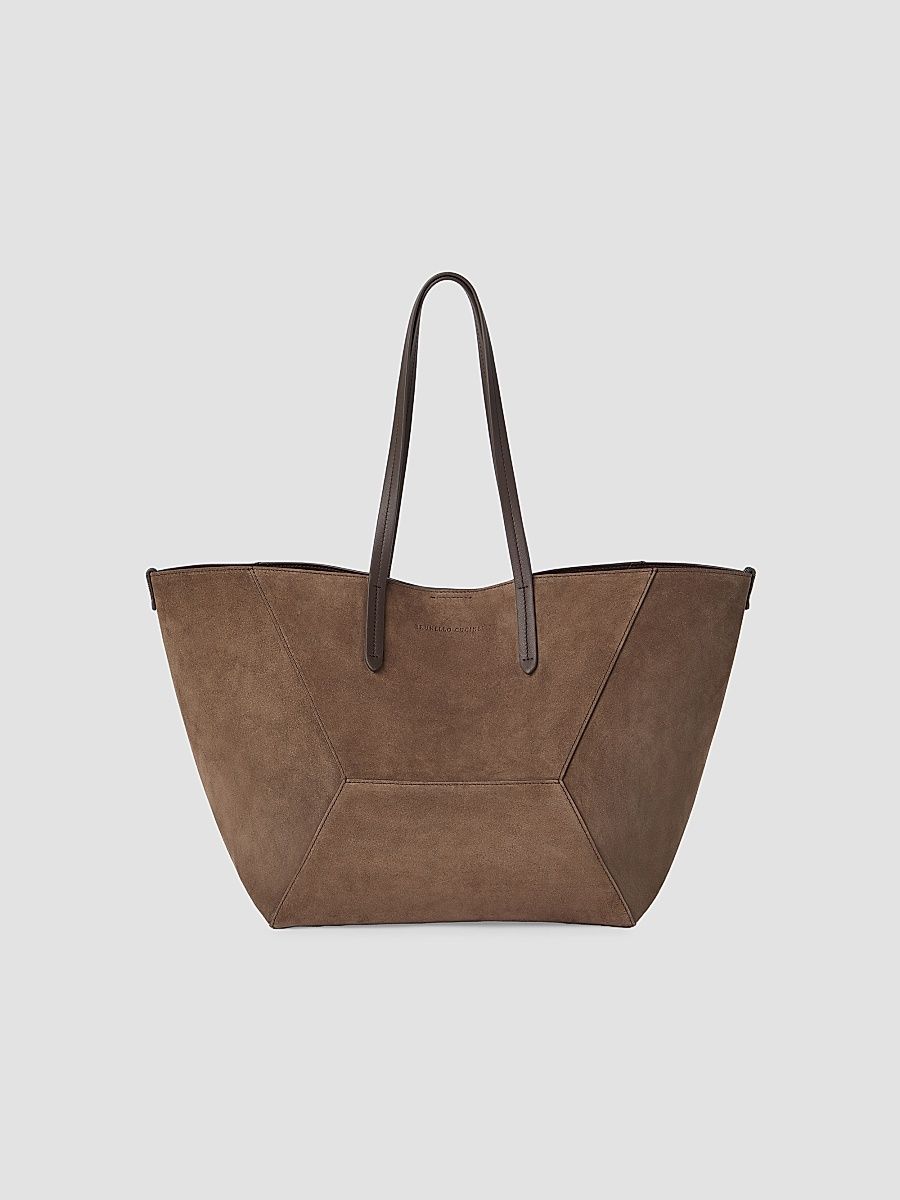 Women's Duo Large Tote Bag in Suede - Bark