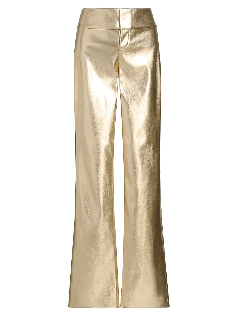 Women's Olivia Metallic Faux-Leather Boot-Cut Pants - Gold - Size 8