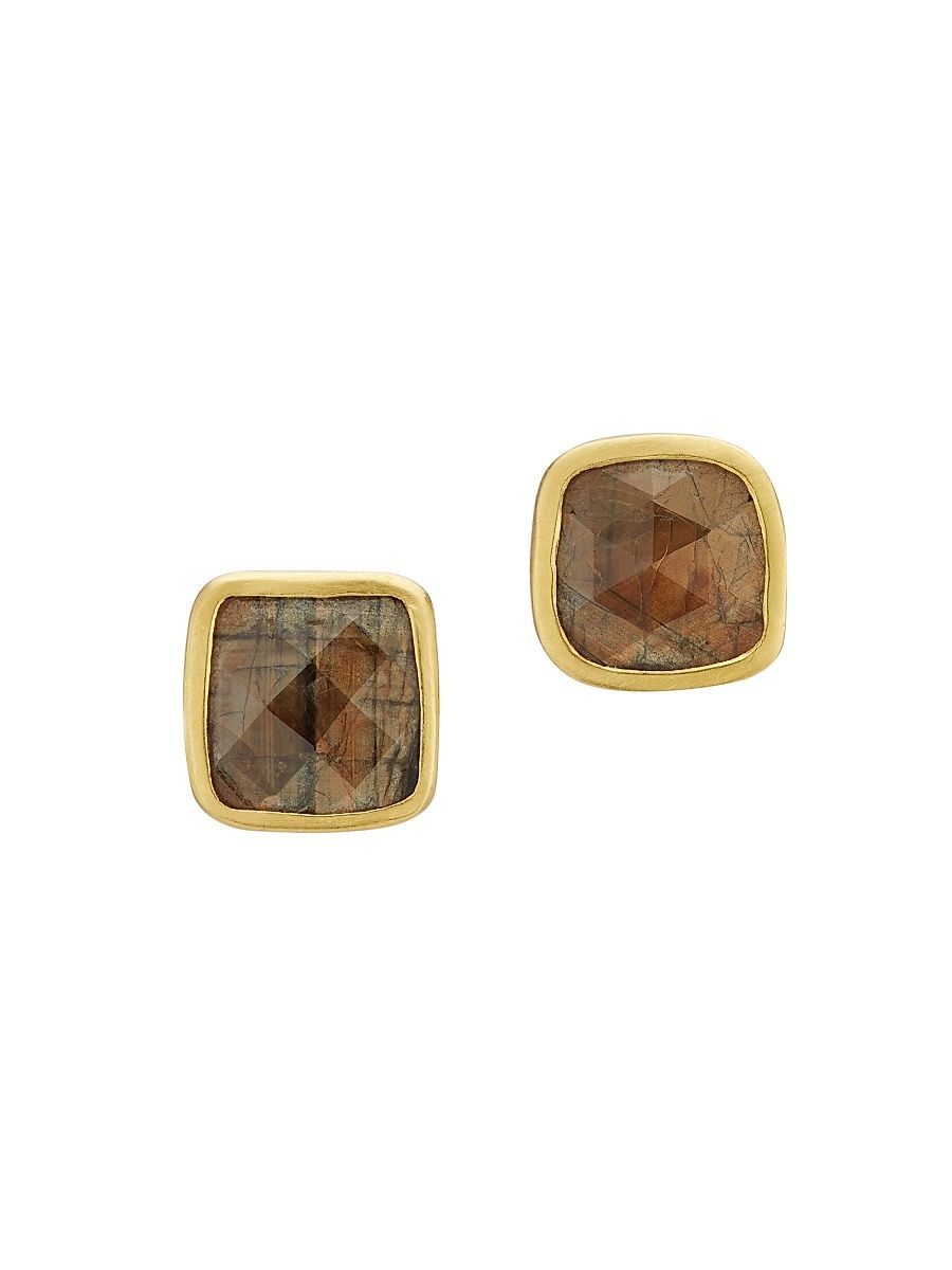 Women's 22K Yellow Gold & Brown-Sapphire Stud Earrings - Yellow Gold