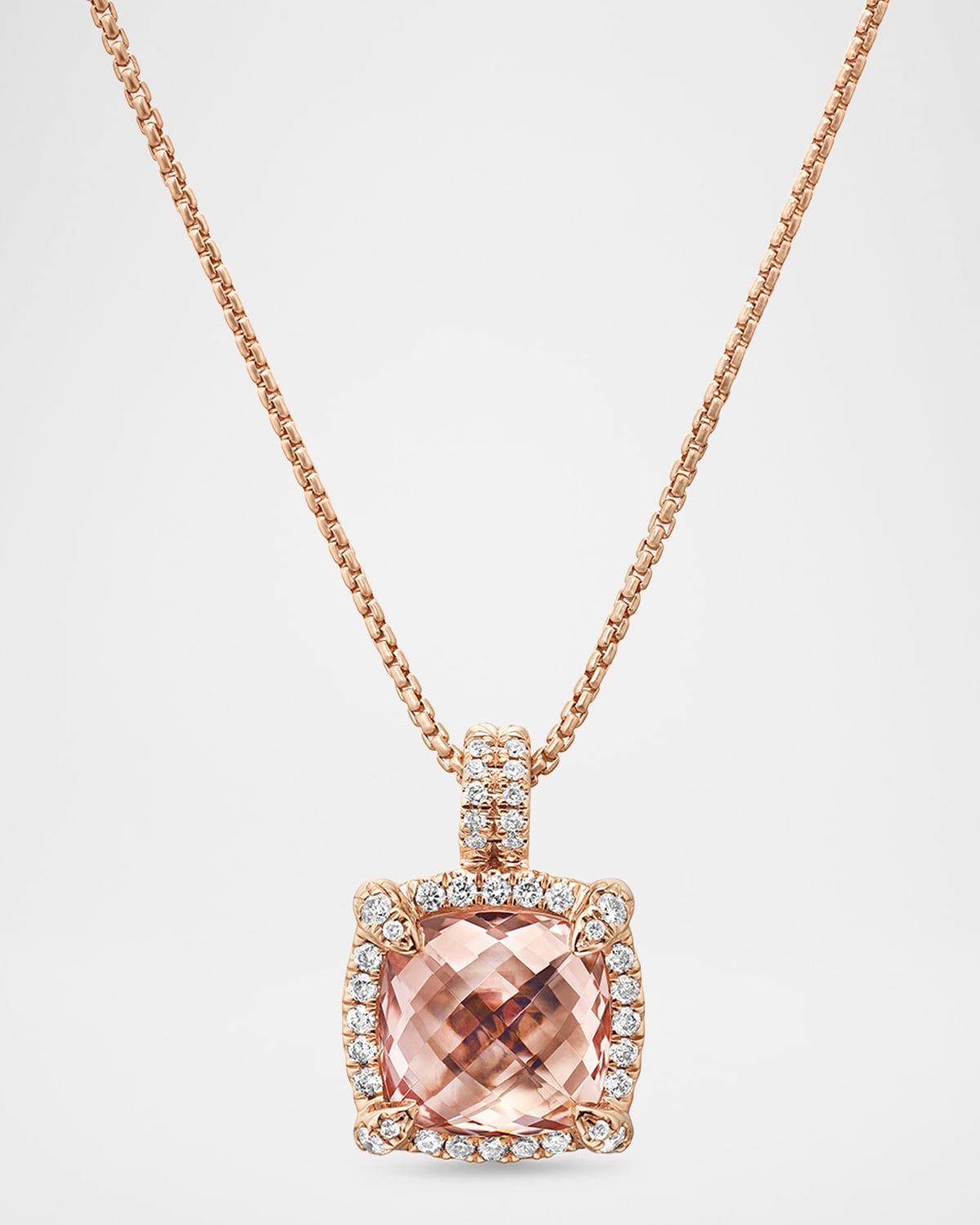 Chatelaine Pendant Necklace with Morganite and Diamonds in 18K Rose Gold, 11mm, 16-18"L