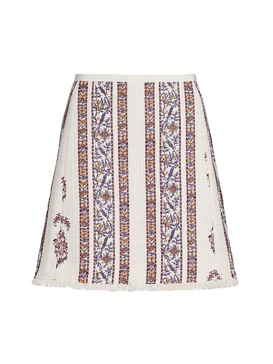 Women's Floral Bouclé A-Line Miniskirt - Ivory Multi - Size 10