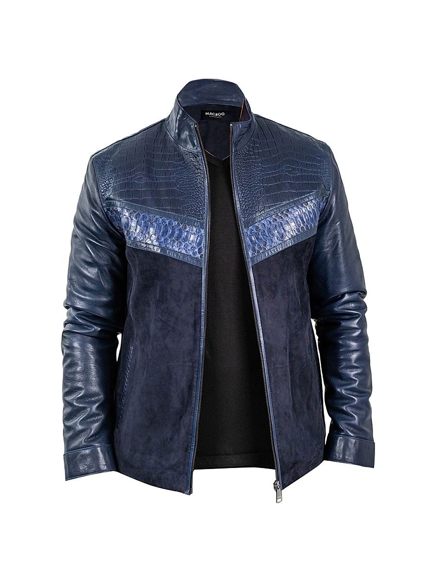 Men's Leather Python Shield Jacket - Blue - Size XXL