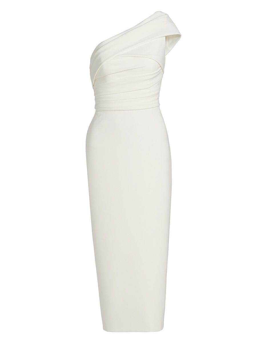 Women's Crepe Draped One-Shoulder Midi-Dress - Ivory - Size 12