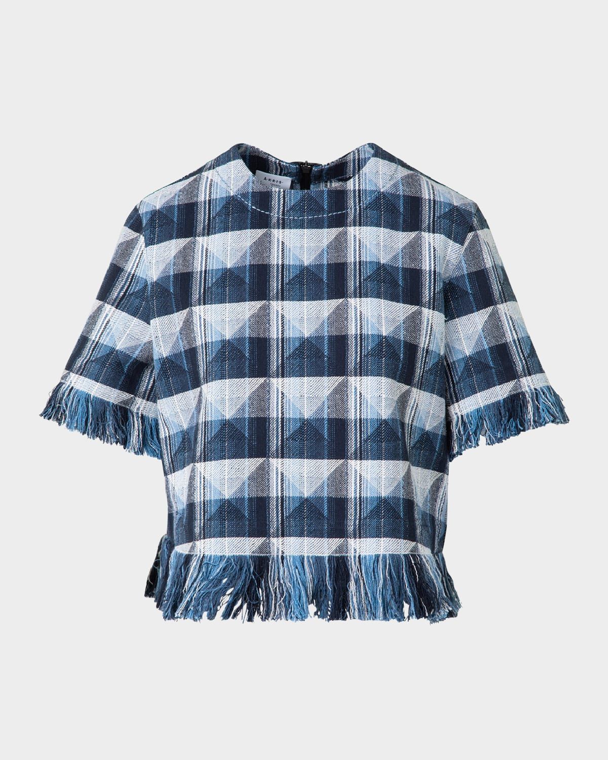 Rhombus Jacquard Denim Corp Blouse