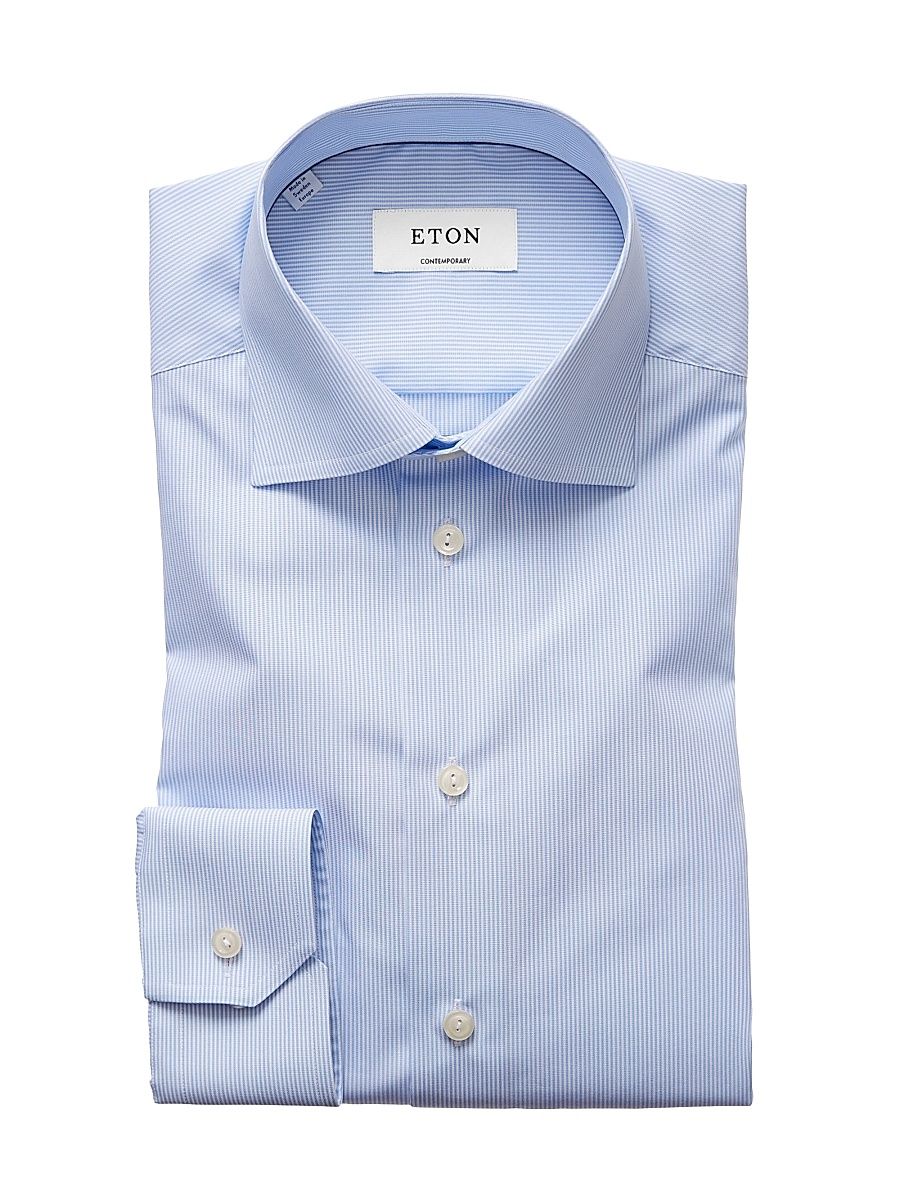 Men's Contemporary-Fit Fine Striped Dress Shirt - Blue - Size 18
