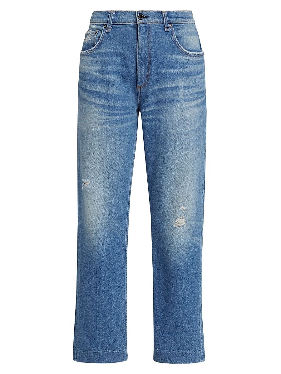 Women's Beau High-Rise Distressed Straight-Leg Jeans - Cactus - Size 27