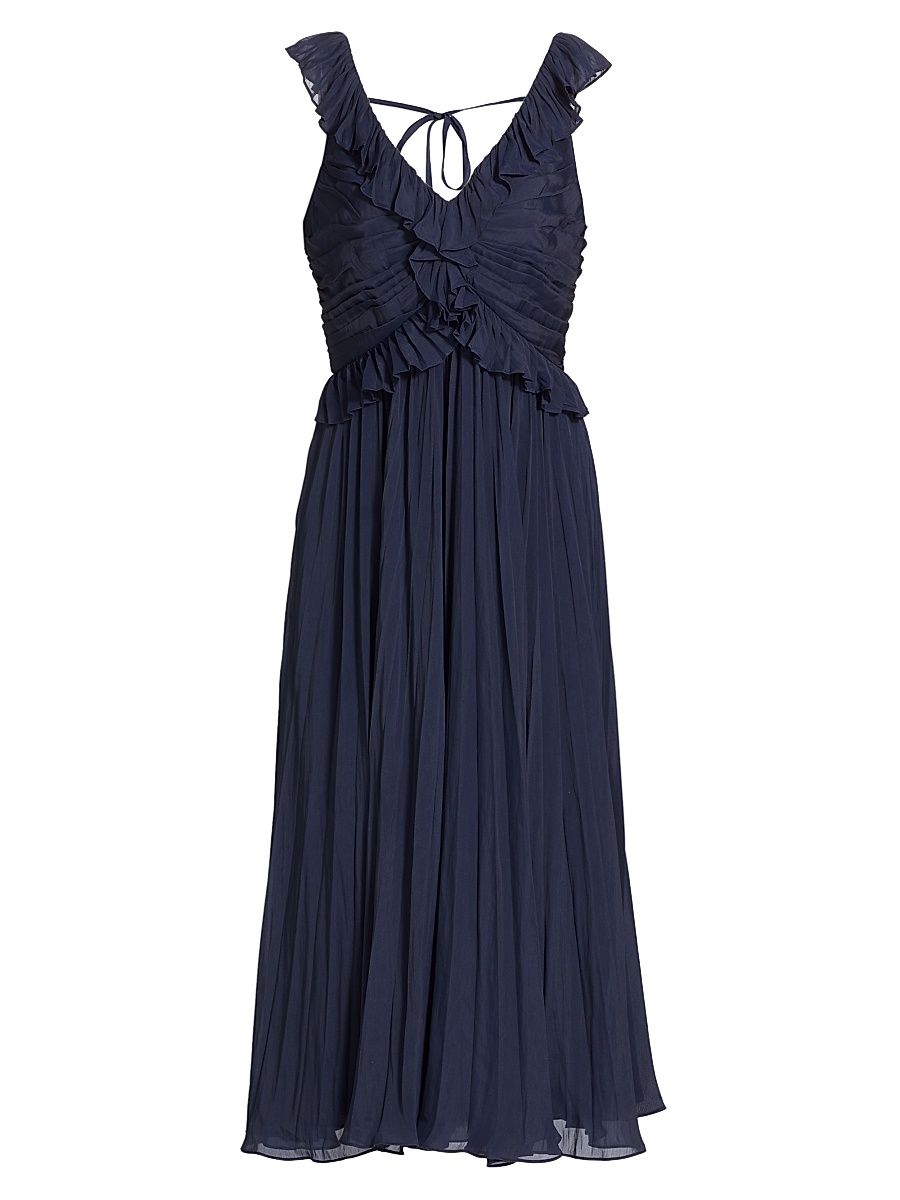 Women's Calloway Chiffon Ruffled Midi-Dress - Navy - Size 4