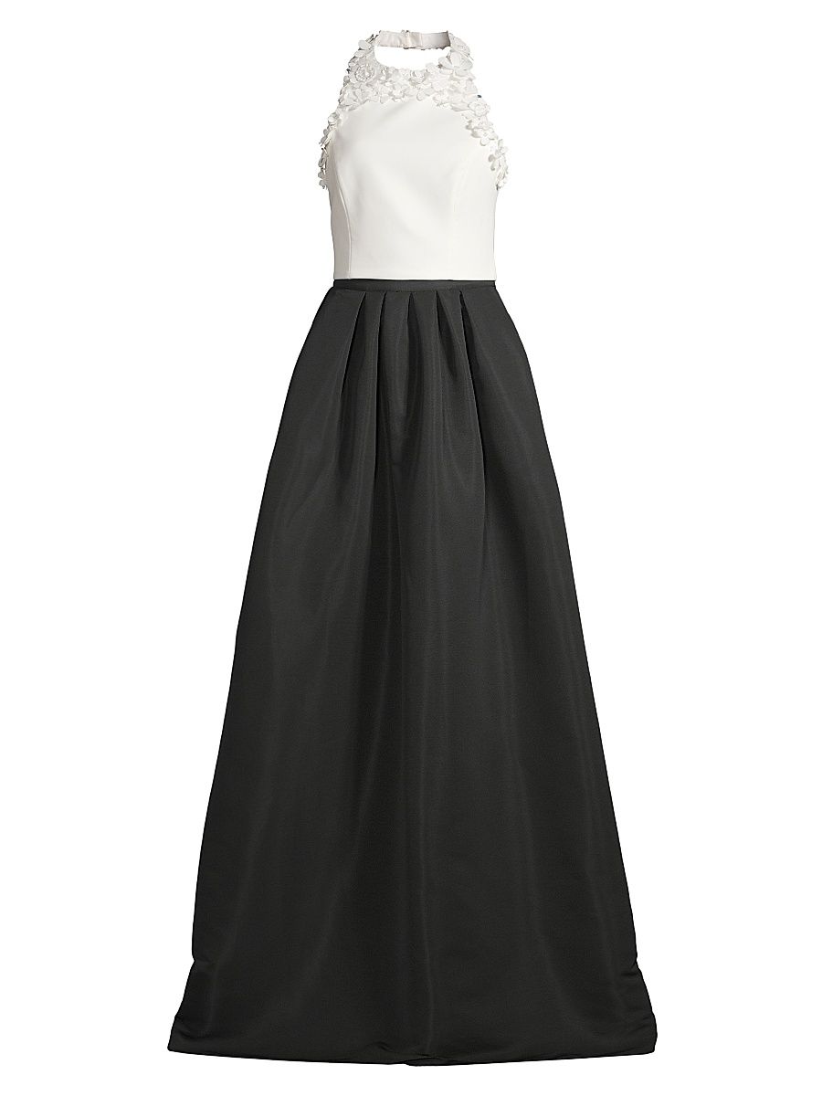 Women's Dominique Floral Applique Gown - Ivory Black - Size 14