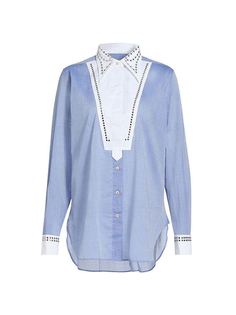 Women's River Cotton Stud-Embellished Bib Shirt - Blue White - Size 8