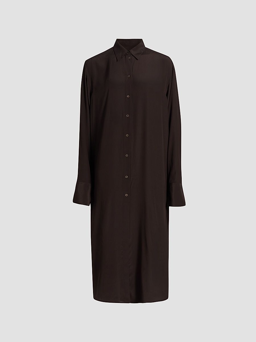 Women's Silk Midi Shirtdress - Brown - Size 10