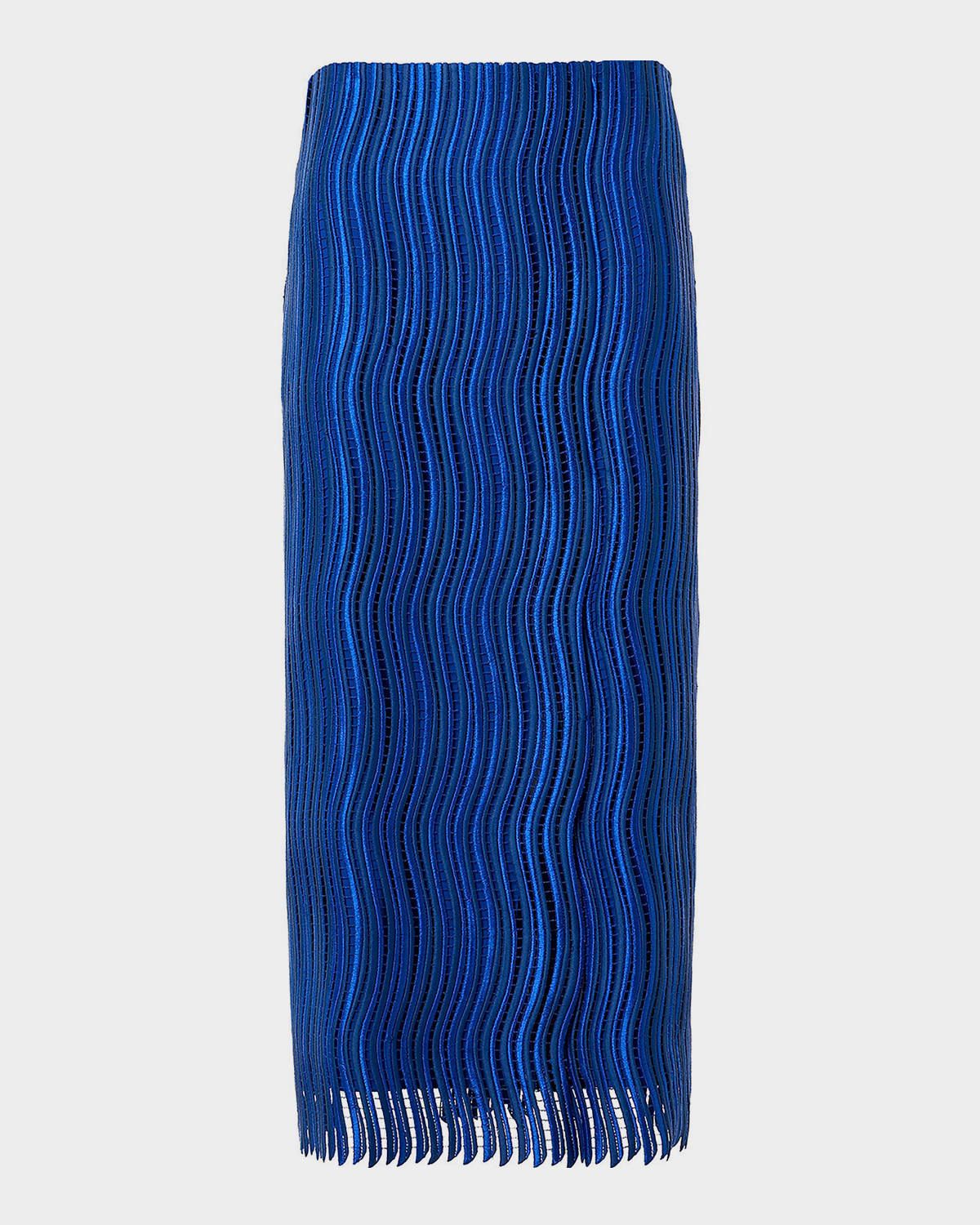 Techno Wave Guipure Lace Midi Skirt