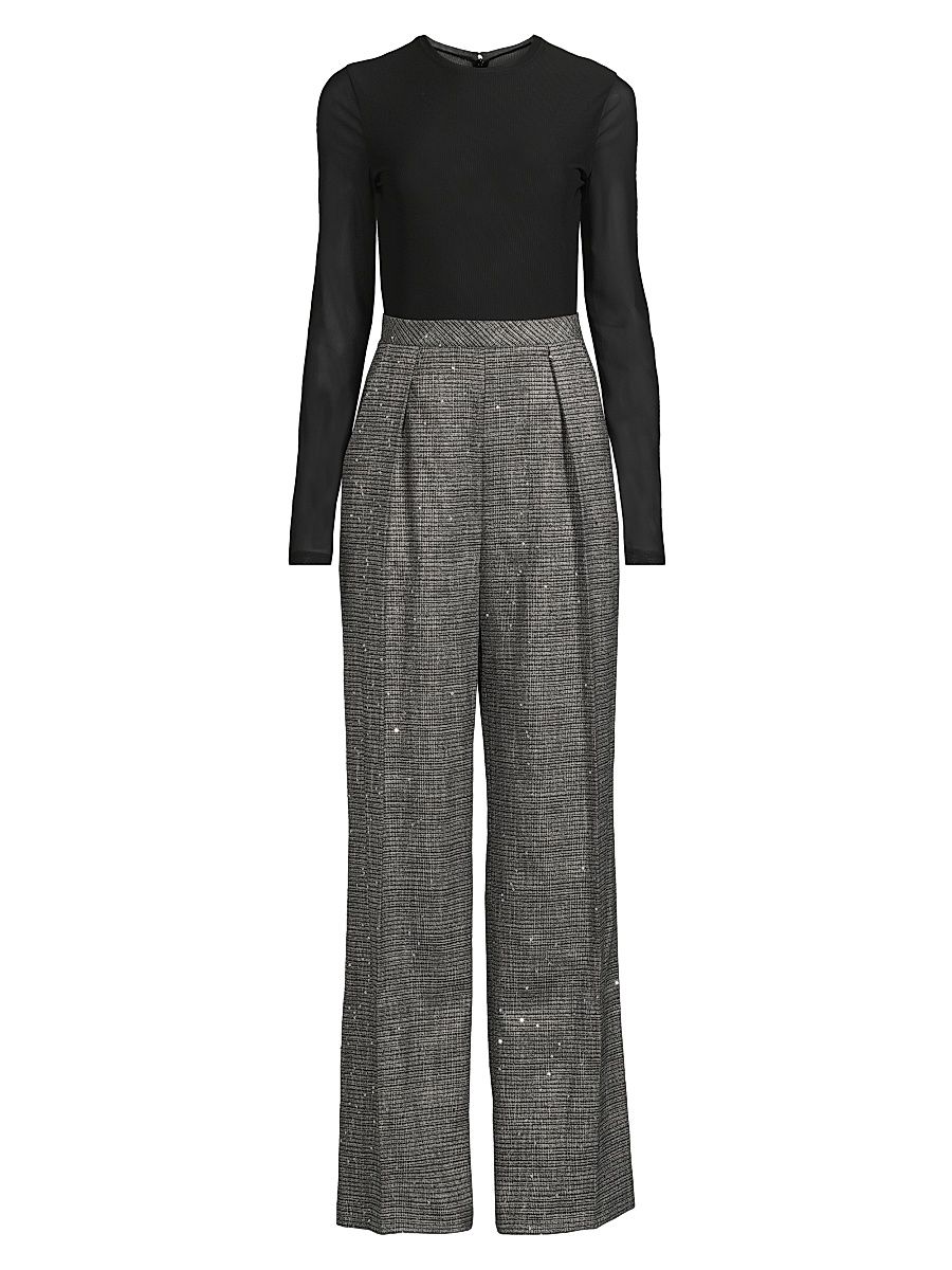 Women's Dante Mixed Media Jumpsuit - Metallic Plaid - Size 12