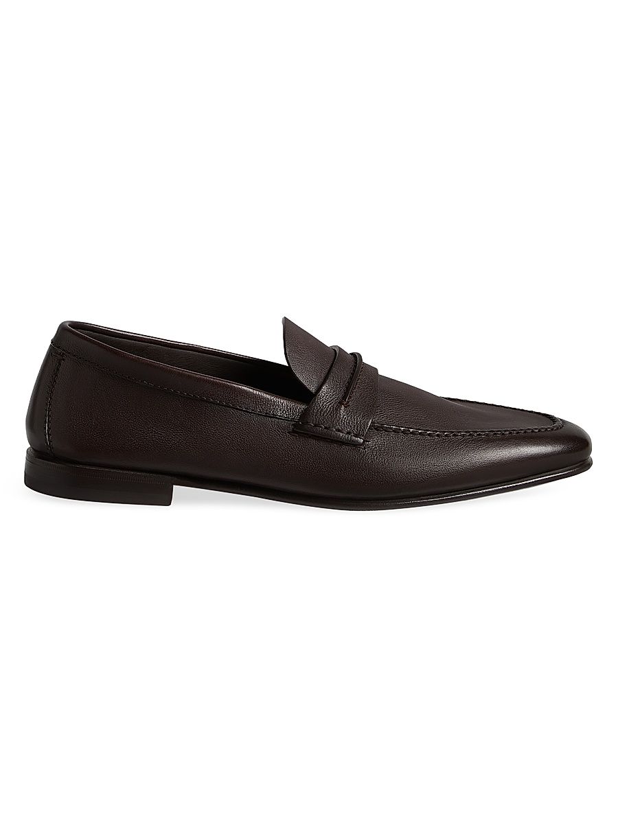 Men's Natural Grain Leather Mocassin Loafer - Dark Brown - Size 14