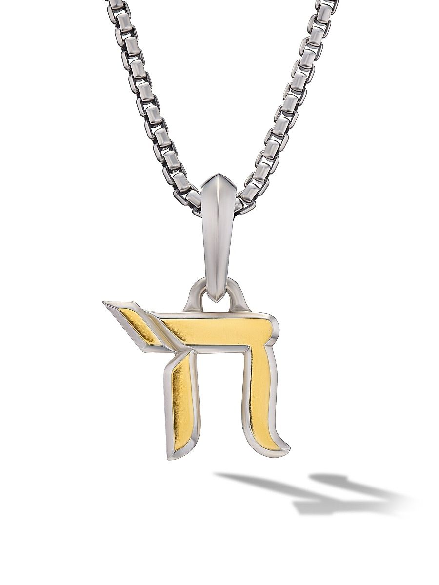 Men's Chai Amulet in Sterling Silver with 18K Yellow Gold, 17MM - Silver
