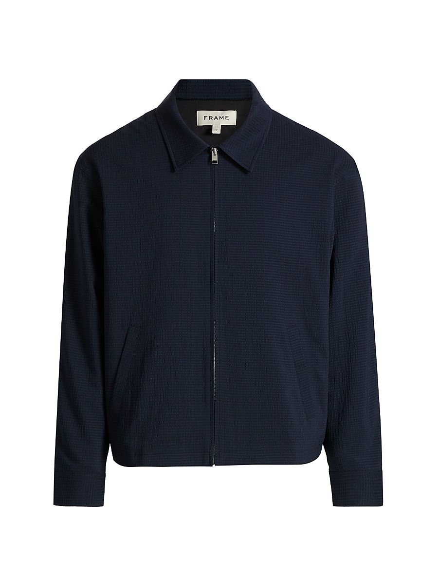 Men's Seersucker Blouson Jacket - Navy - Size XXL