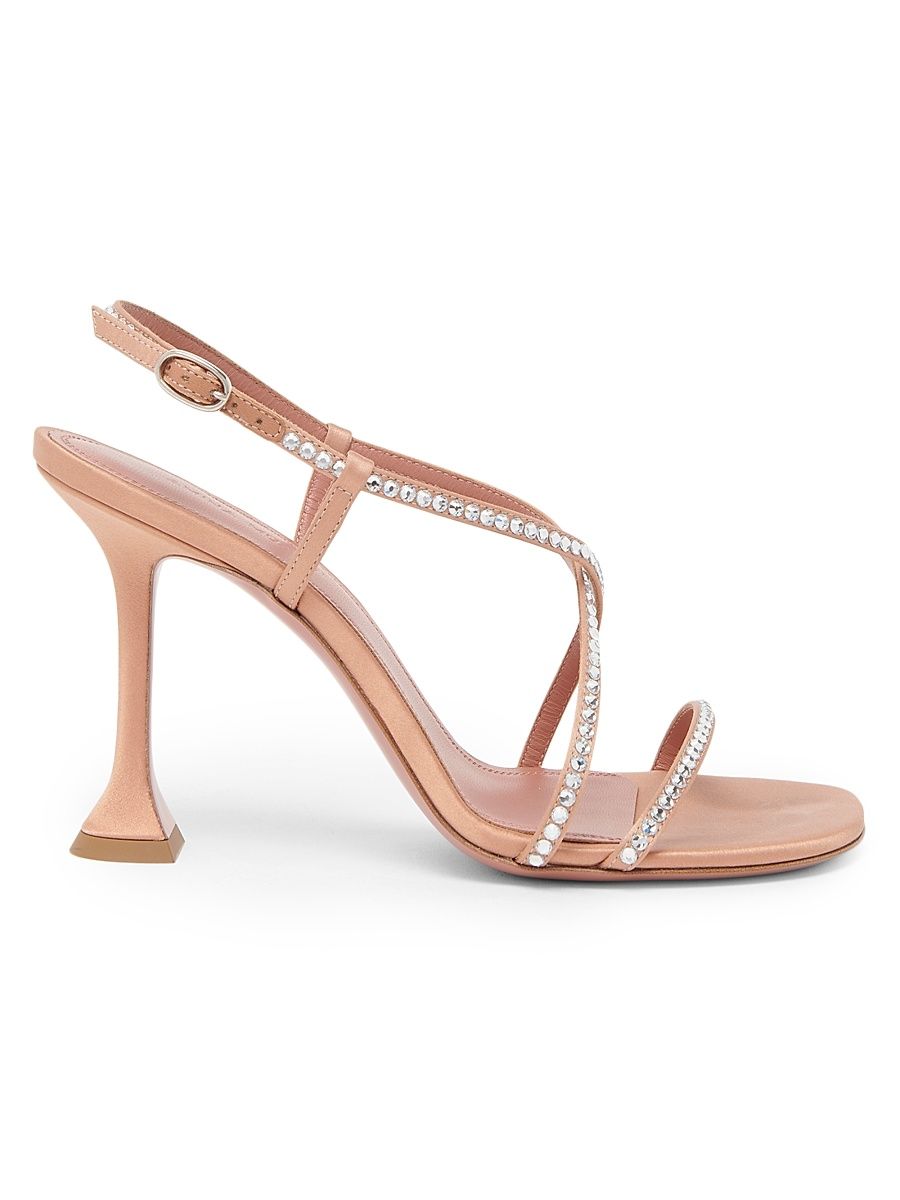Women's Sally 95MM Crystal-Embellished Silk Sandals - Latte Satin White Crystals - Size 12