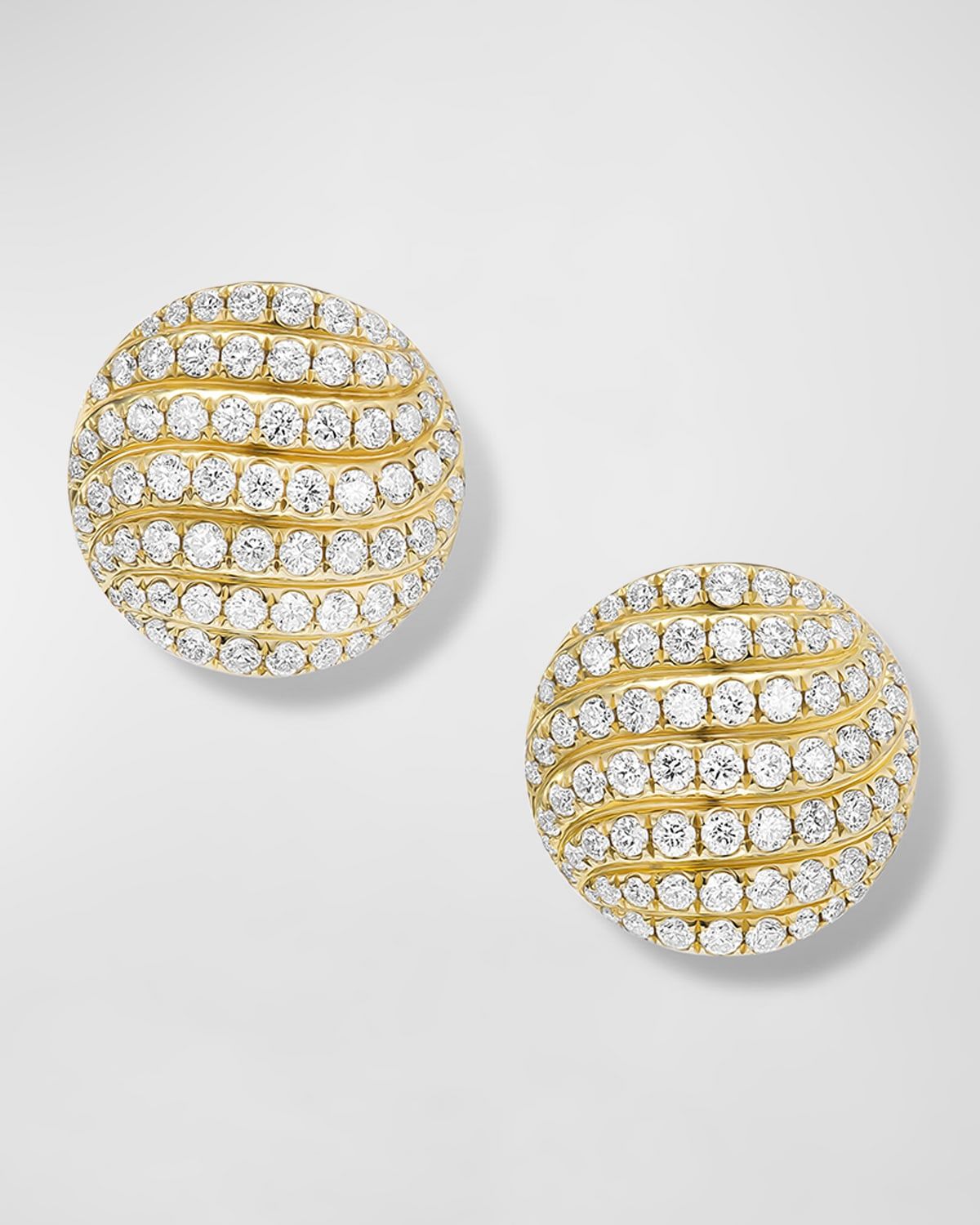 Sculpted Cable Stud Earrings with Diamonds in 18K Gold, 14mm