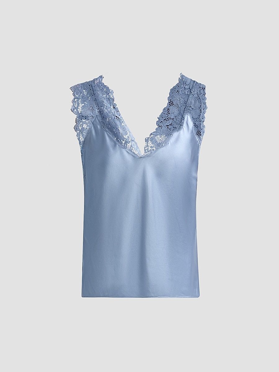 Women's Ola Lace Trim Satin Camisole - Mist - Size Large