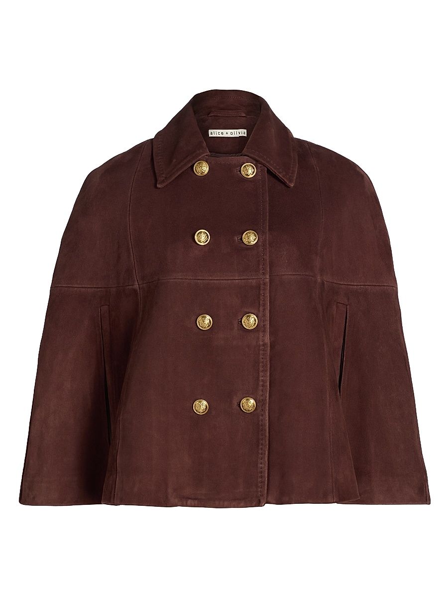 Women's Reynalda Suede Double-Breasted Mini Cape - Dark Chocolate - Size Medium