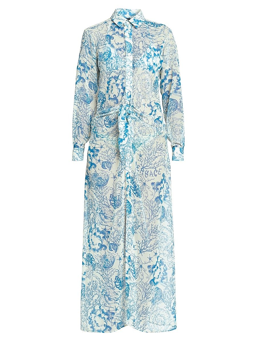 Women's Underwater Gathered-Waist Maxi Shirtdress - Eggshell Bright Blue - Size 6