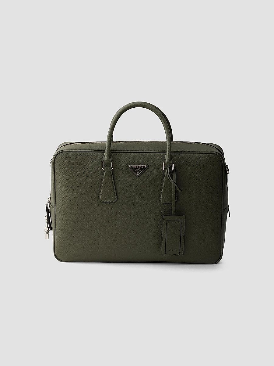 Prada Men's Saffiano Leather Work Bag - Green