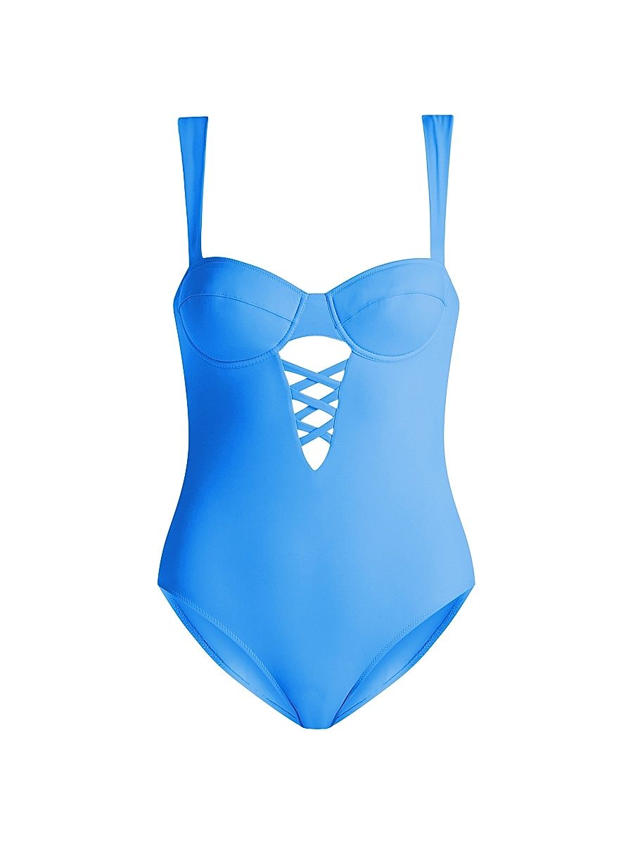 Women's Paris Lace-Up Balconette One-Piece Swimsuit - Blue - Size Large