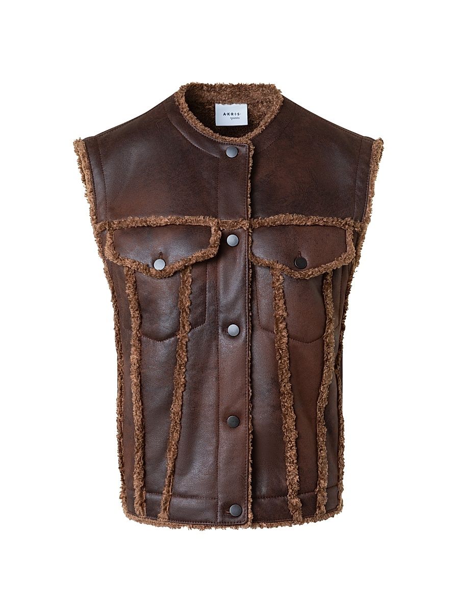 Women's Faux Shearling-Trimmed Gilet - Bark - Size 6