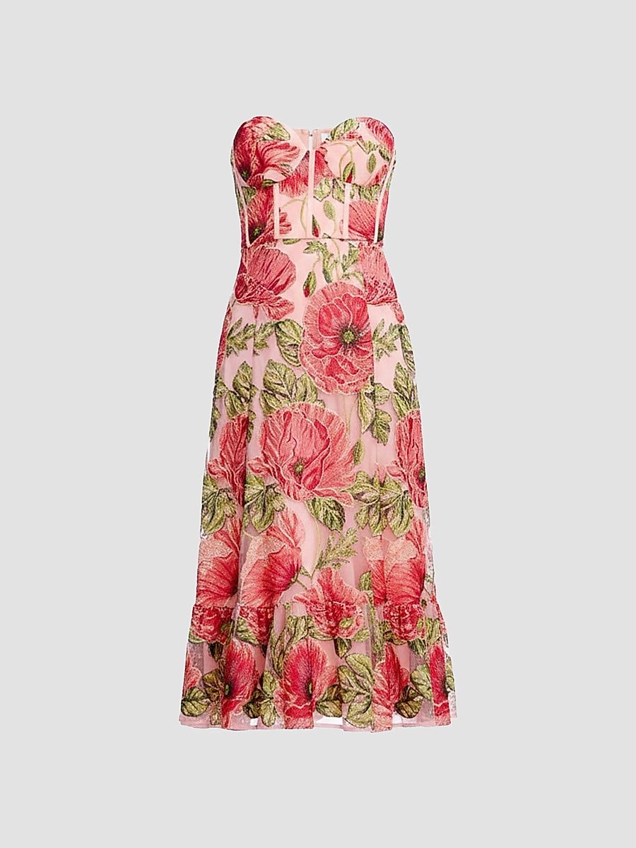 Women's Carina Floral Strapless Midi Dress - Peach Multi - Size XL