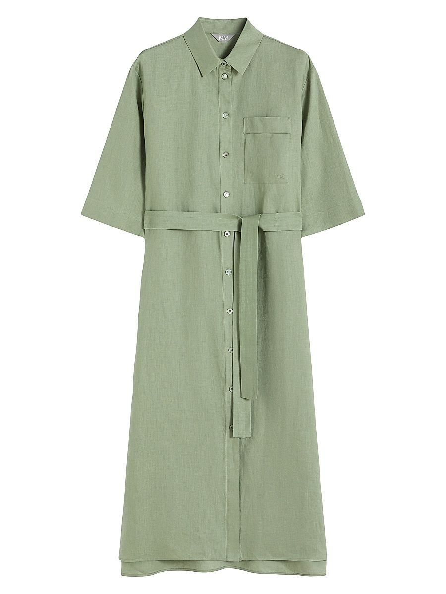 Women's Washed Linen Shirt Dress - Sage Green - Size 16