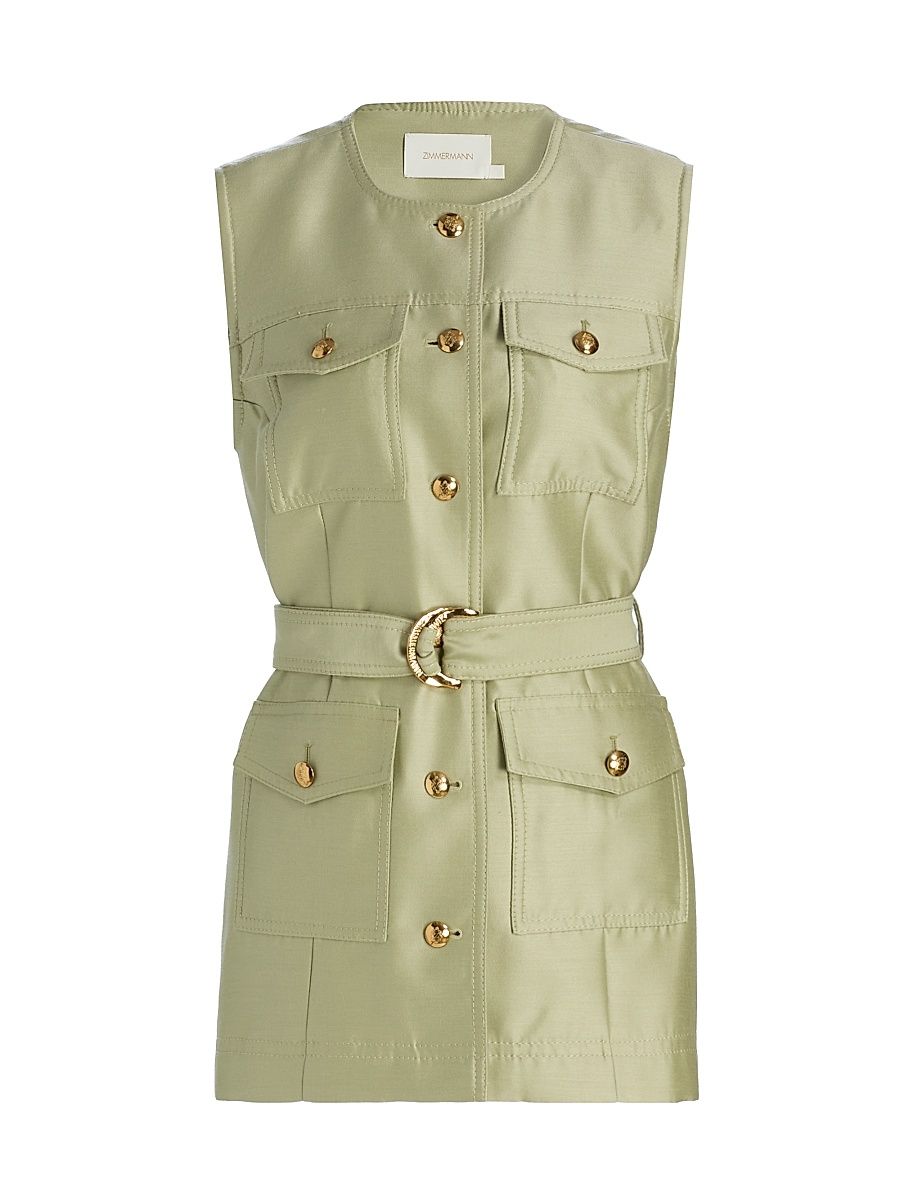 Women's Luna Tie-Waist Wool-Silk Utility Vest - Palm - Size 10