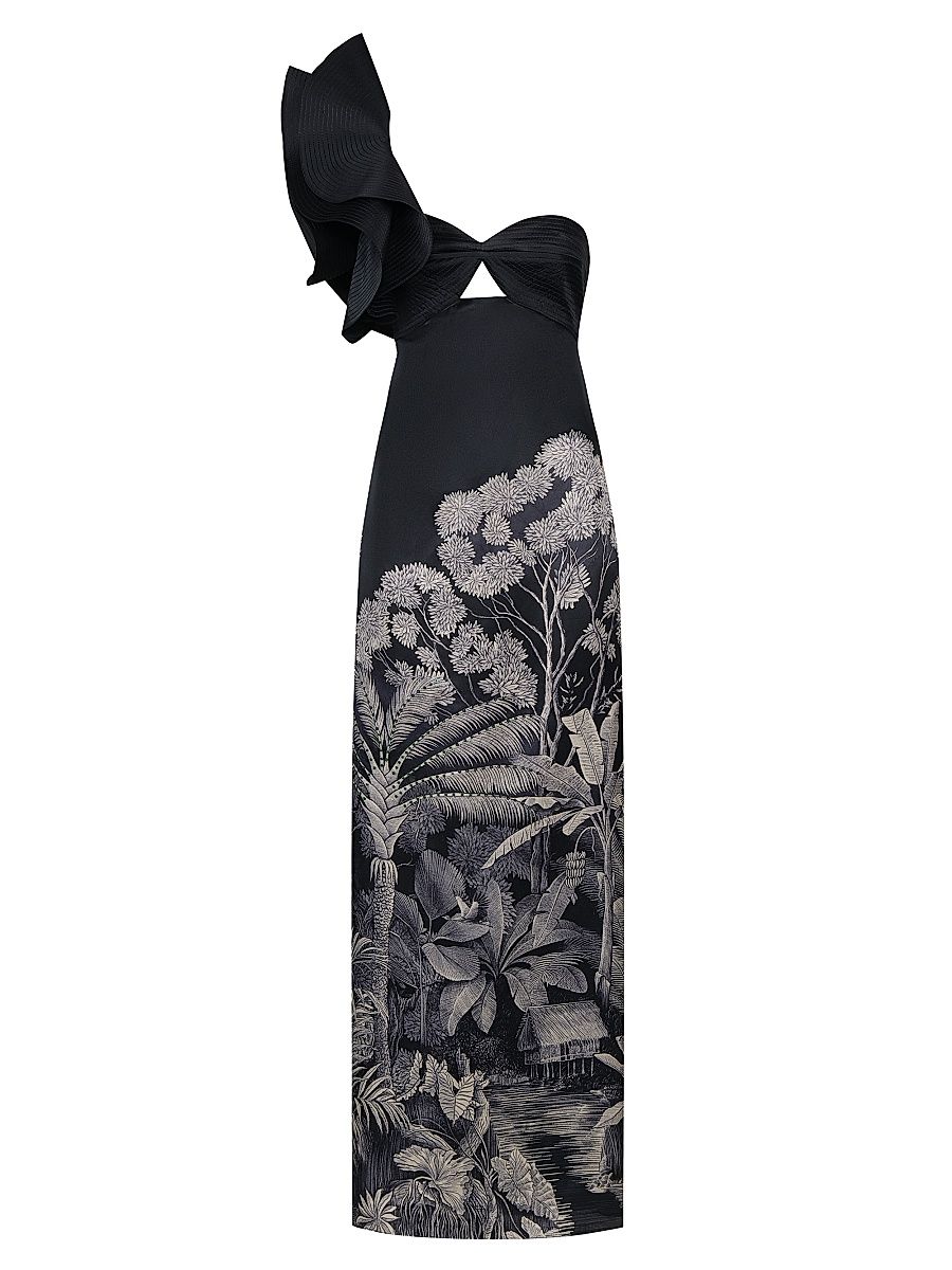 Women's Valley Of Kings Silk Maxi Dress - Black Ecru - Size 10