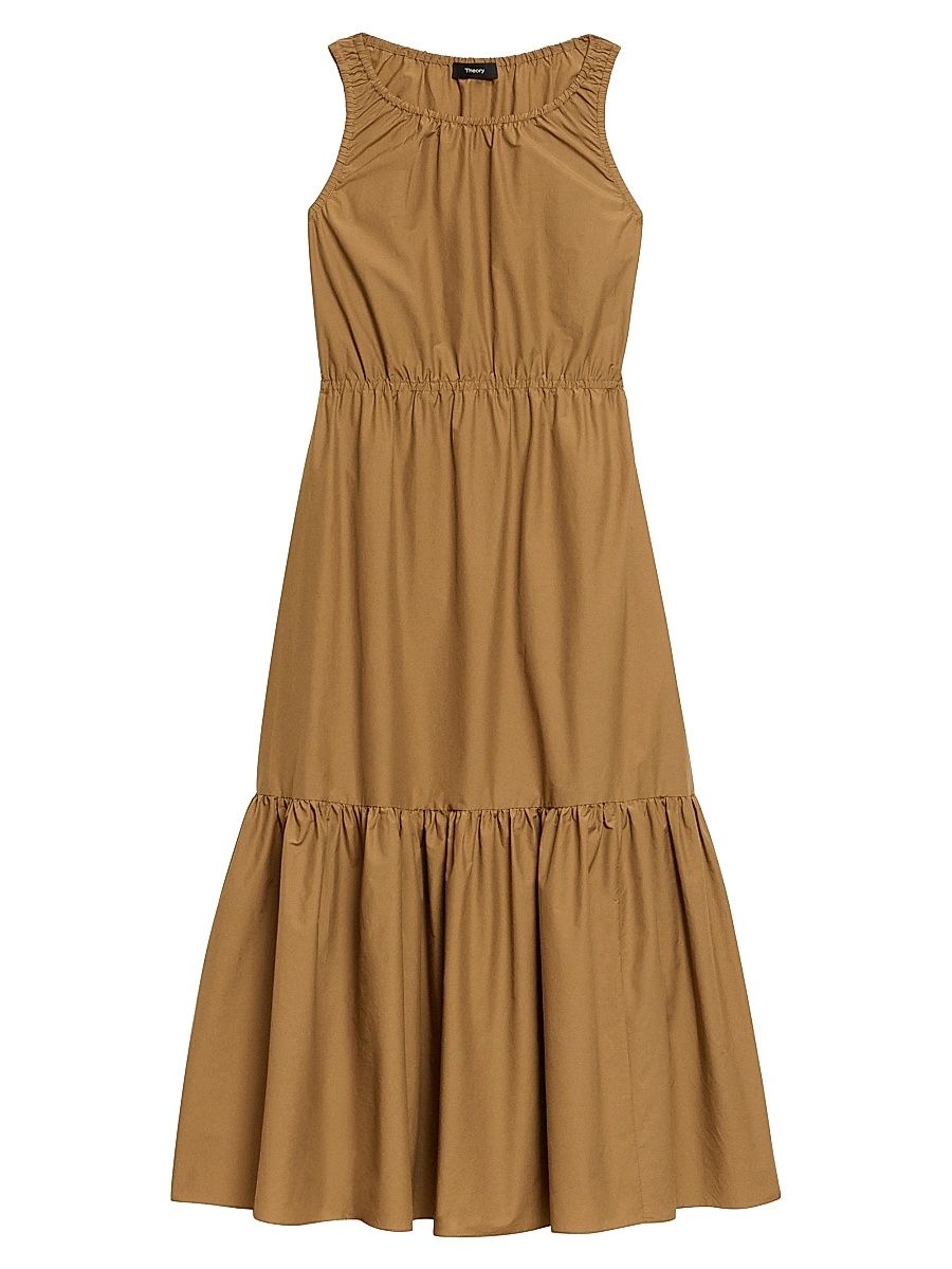 Women's Soft Lawn Sleeveless Gathered Midi-Dress - Bronze - Size Large