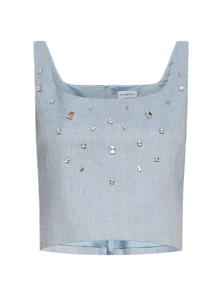 Women's Stretch Linen and Viscose Top - Light Blue - Size 12