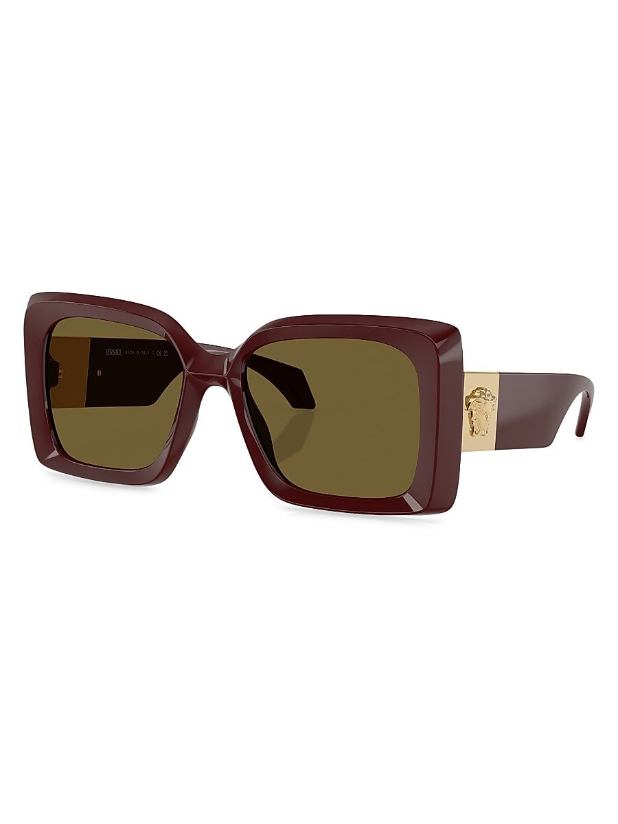 Women's Medusa Plaque 54MM Square Sunglasses - Wine Gold Olive