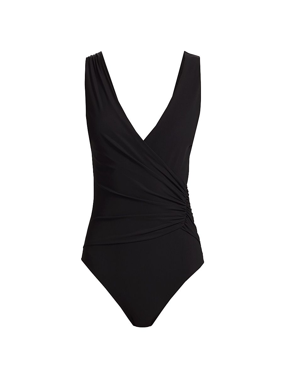 Women's Madle Faux-Wrap V-Neck One-Piece Swimsuit - Black - Size 4