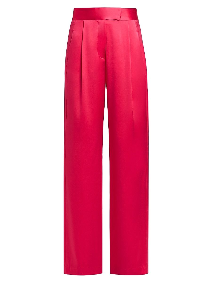 Women's Wide-Leg Silk Trousers - Peony - Size 10