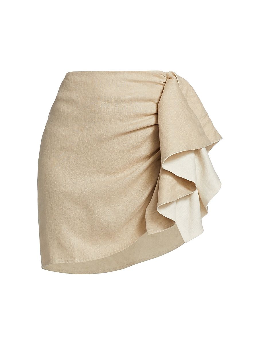 Women's Sela Draped Linen Miniskirt - Sand Ivory - Size 6