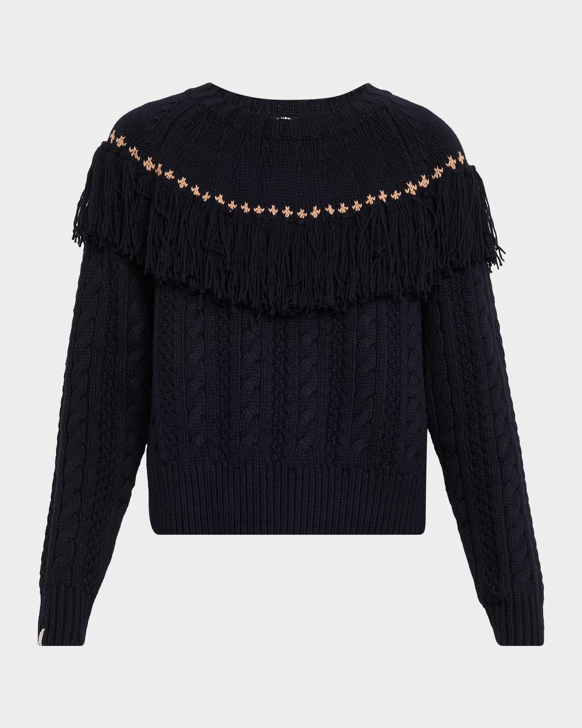 Clara Tassel Cable Knit Crewneck Sweater