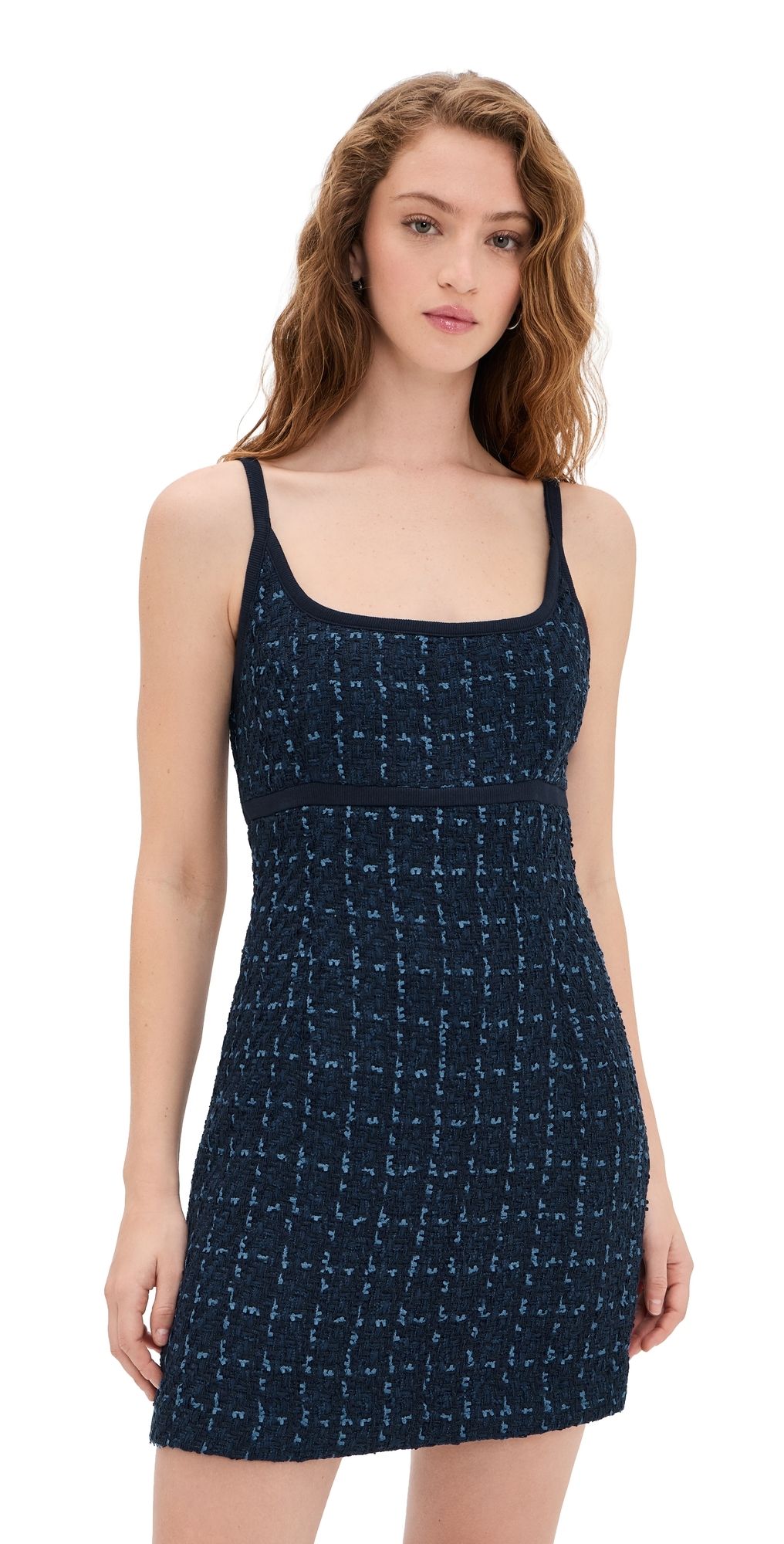 endless rose Knit Trimmed Tweed Mini Dress Navy XS