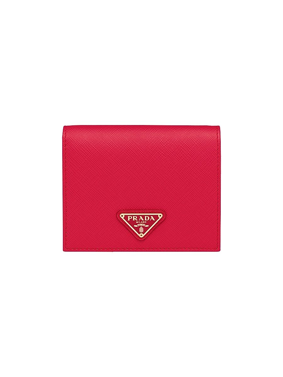 Women's Small Saffiano Leather Wallet - Dark Red